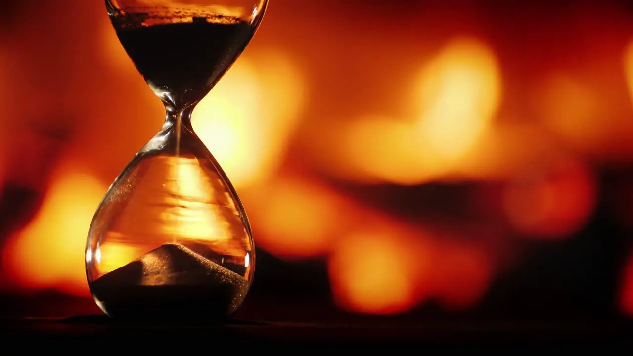 Hourglass clock against the background of the fireplace 1