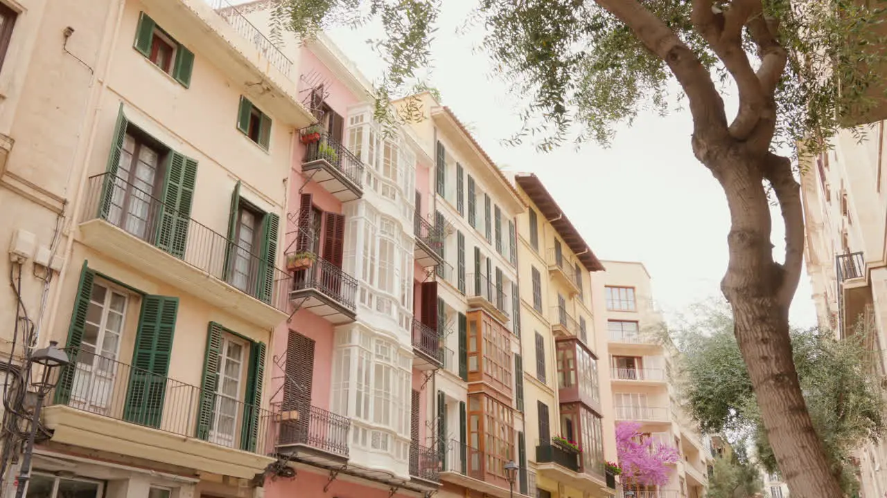 "The façade of typical old houses in Palma de Mallorca showcasing the traditional architecture of the region