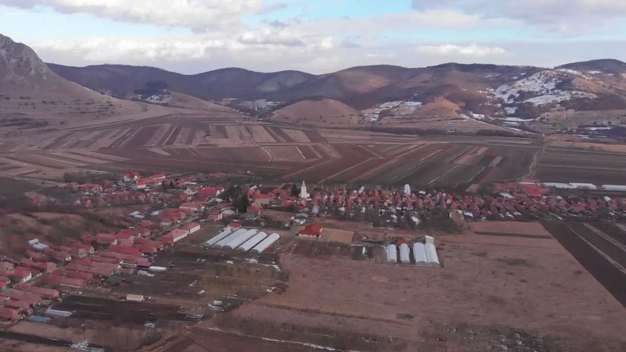 Coltesti village in Romania seen from a drone aerial view