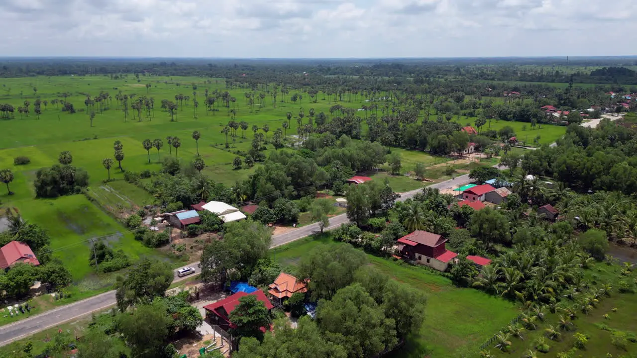 Cruising Through Rural Cambodia Drone Flyover Small Hamlet