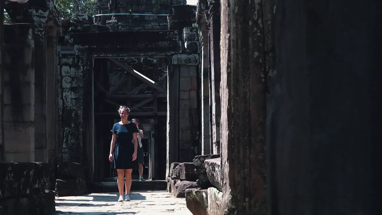 Female Tourists Exploring the Temples of Angkor Wat