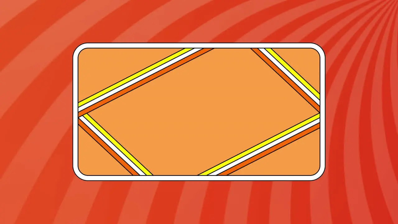 Animation of frame in orange rectangle over rotating red and orange stripes