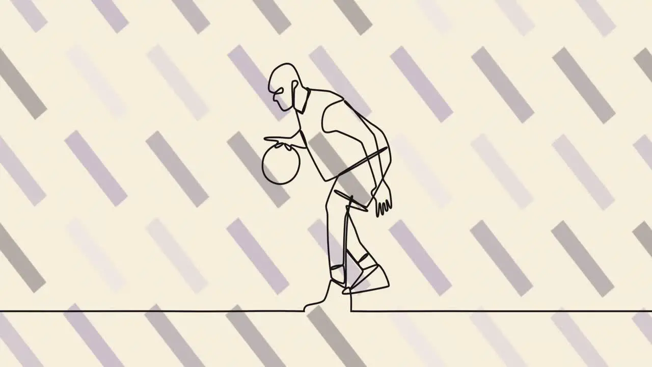 Animation of drawing of male basketball player and shapes on beige background