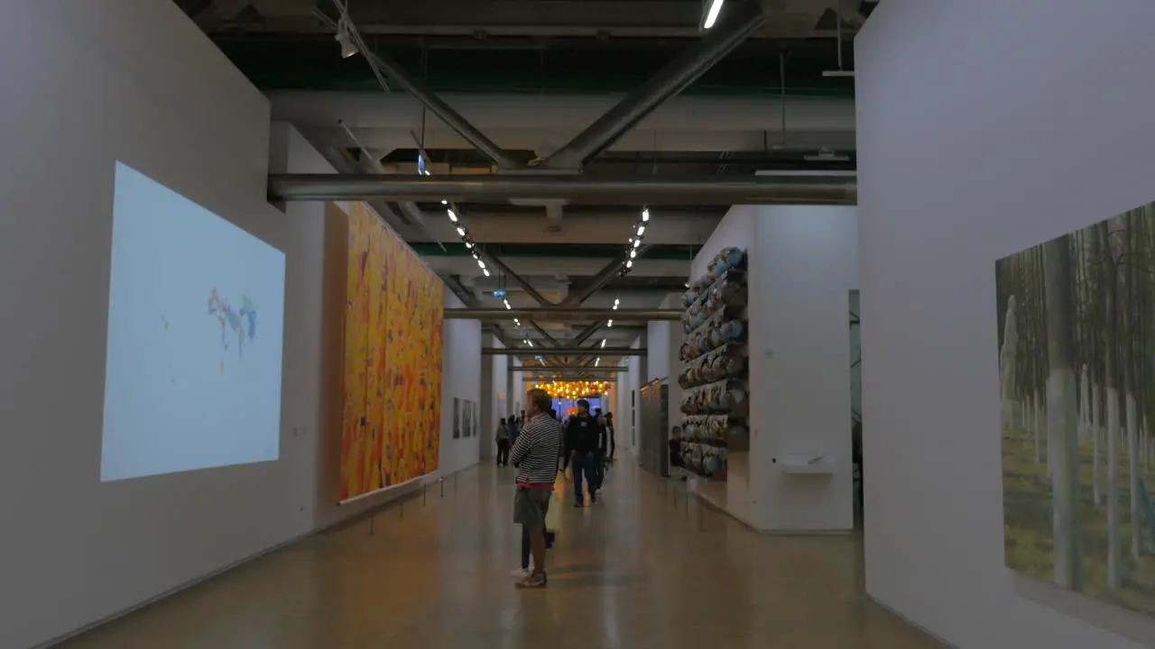 People in the modern art museum Pompidou Centre