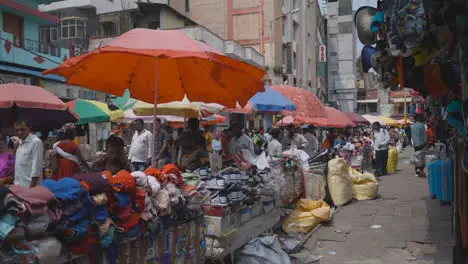 Busy Street Market In Bangalore India With Shoppers