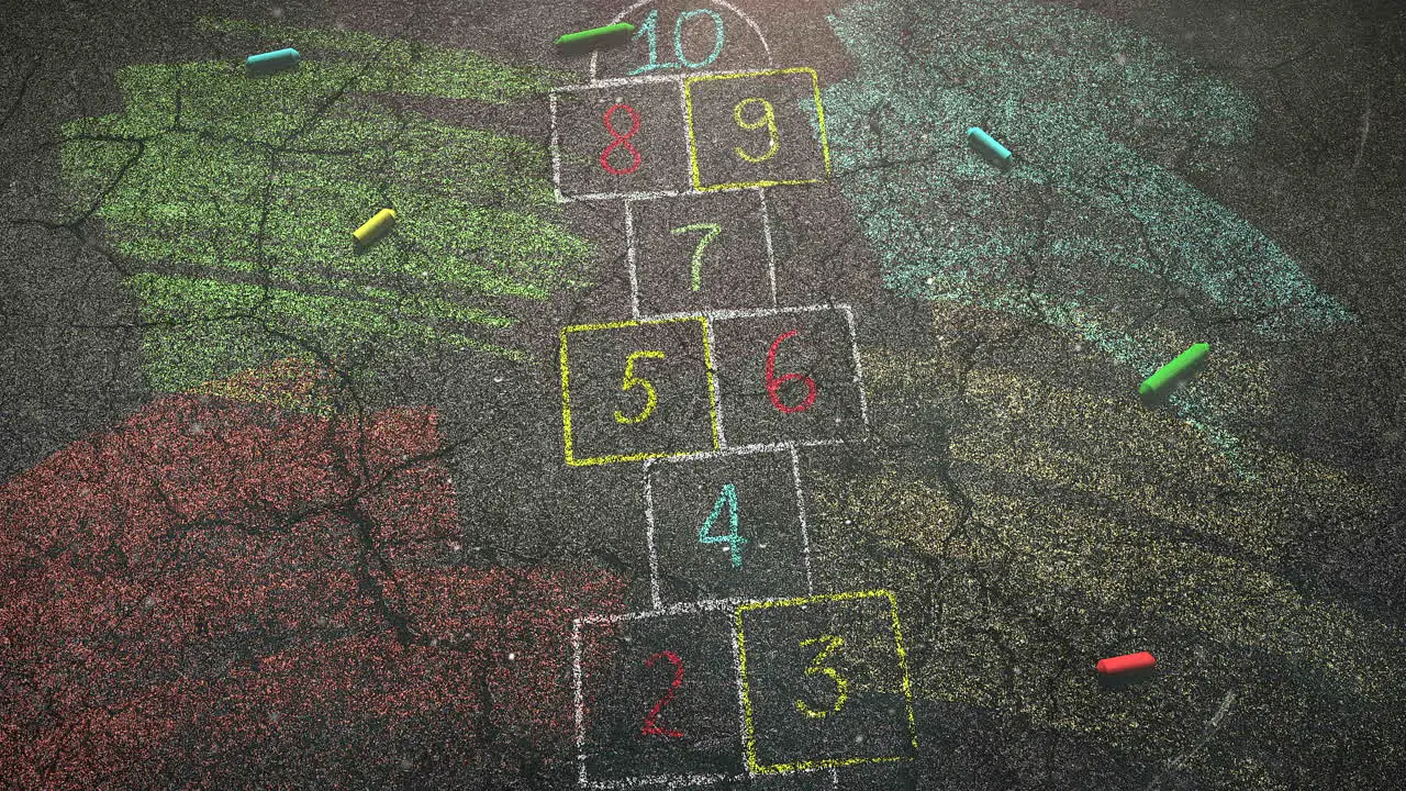 Closeup colorful chalk on street school background