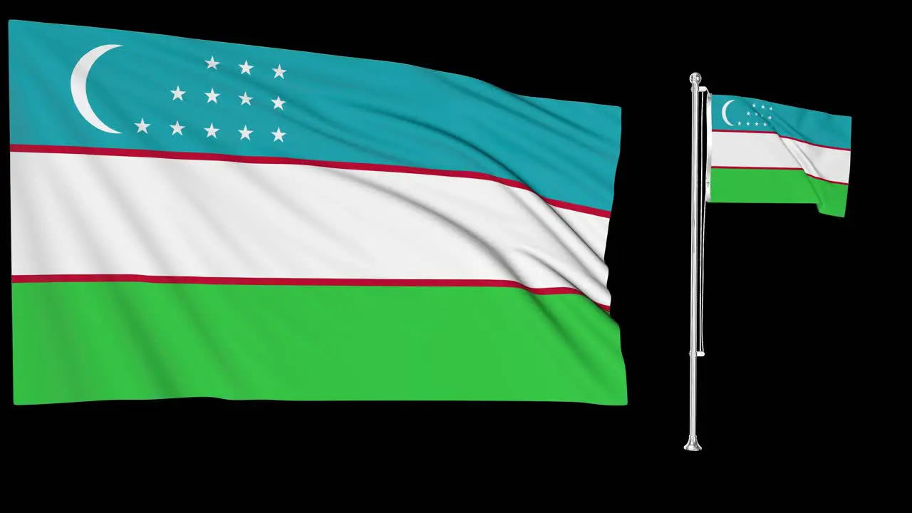 Green Screen Waving Uzbekistan Flag or flagpole