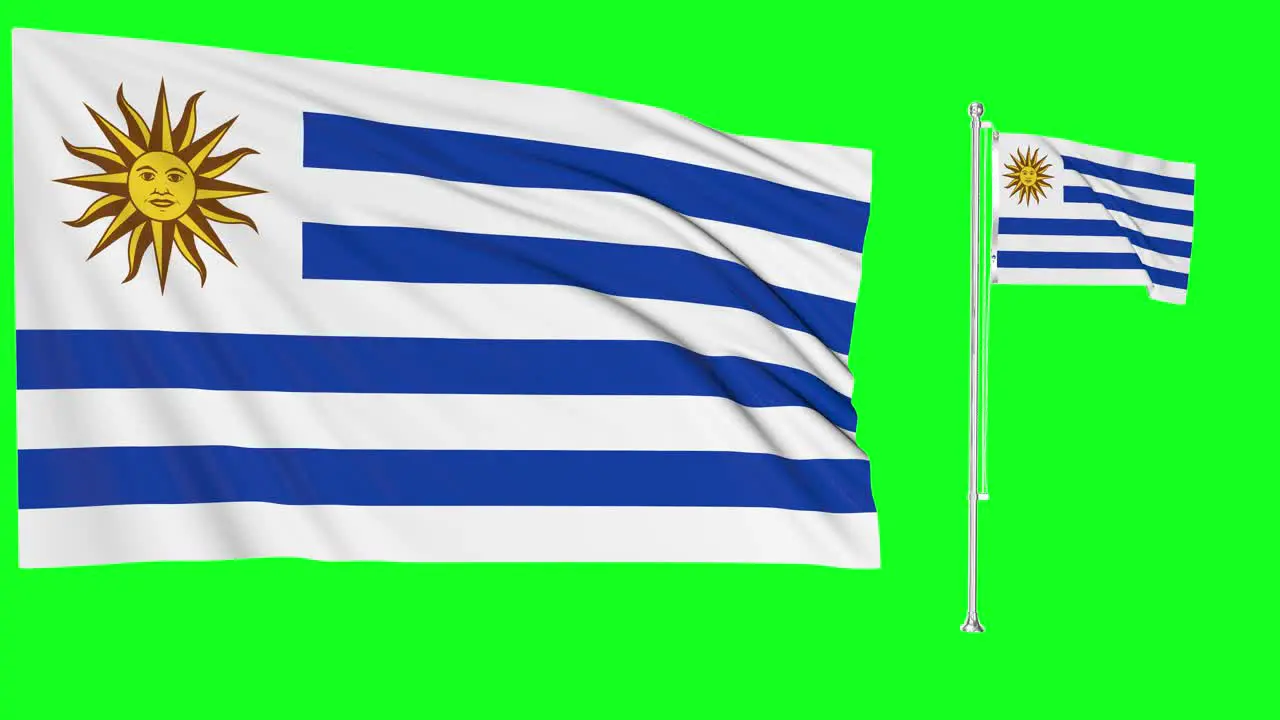 Green Screen Waving Uruguay Flag or flagpole