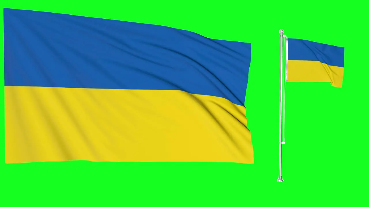 Green Screen Waving Ukraine Flag or flagpole