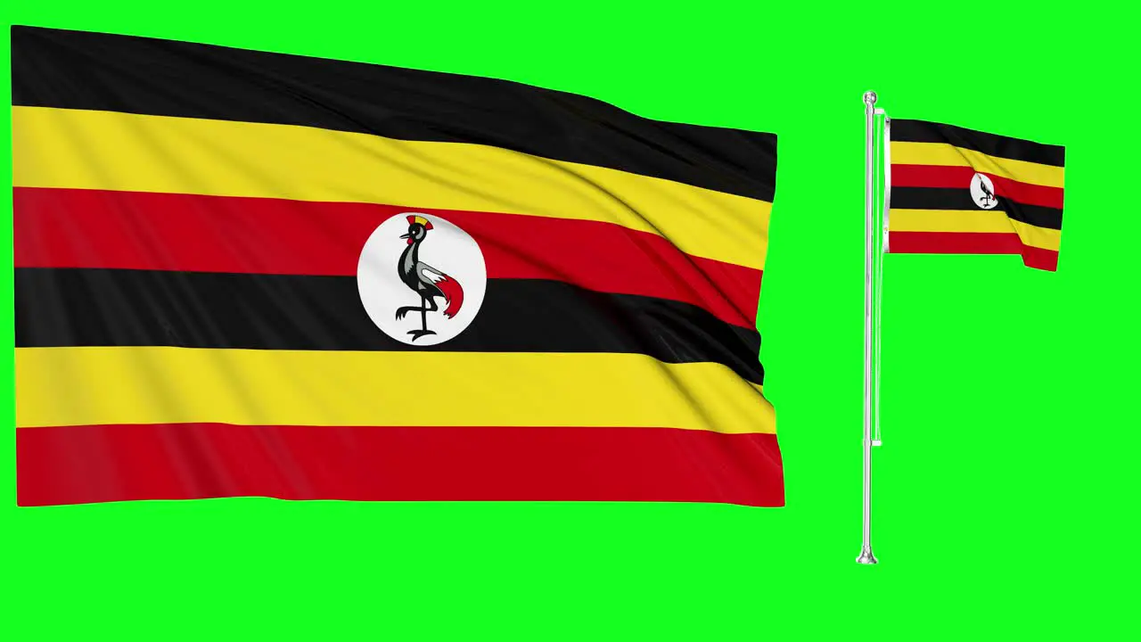 Green Screen Waving Uganda Flag or flagpole