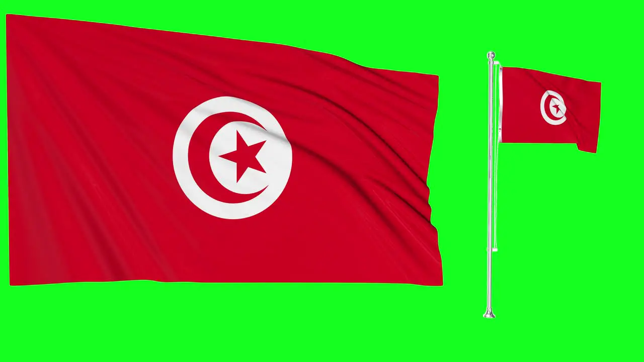 Green Screen Waving Tunisia Flag or flagpole