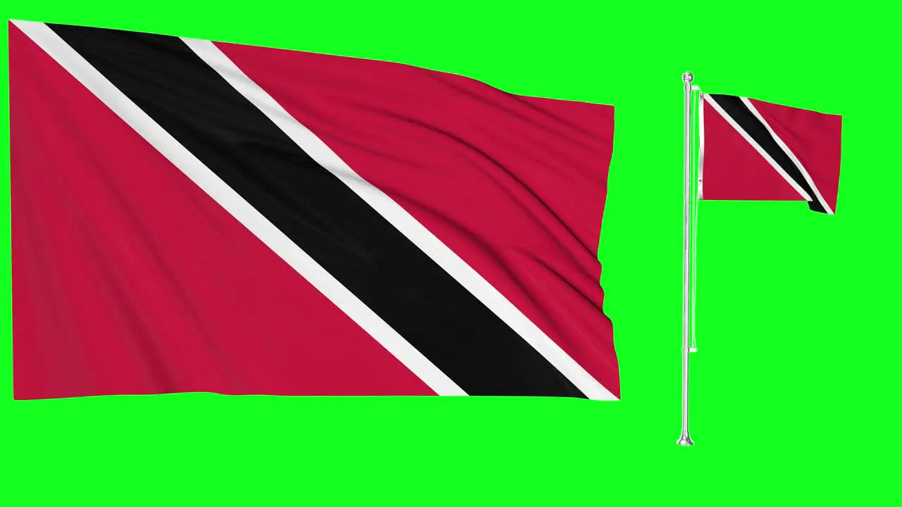 Green Screen Waving Trinidad y Tobago Flag or flagpole