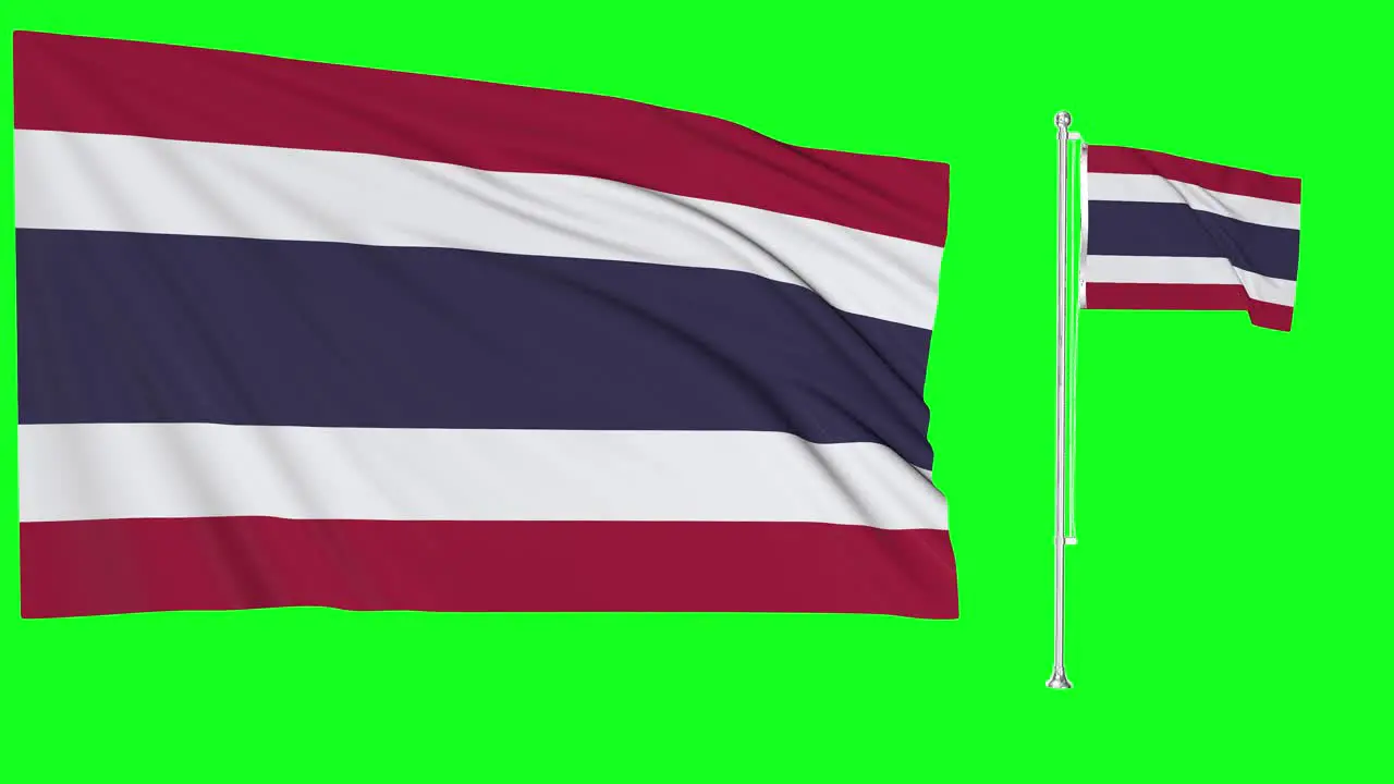 Green Screen Waving Thailand Flag or flagpole