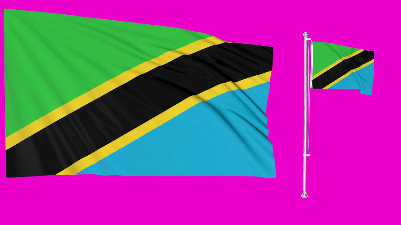 Green Screen Waving Tanzania Flag or flagpole