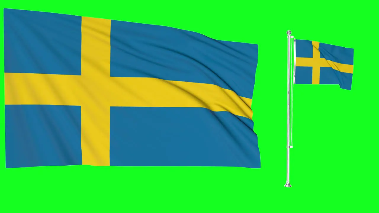 Green Screen Waving Sweden Flag or flagpole