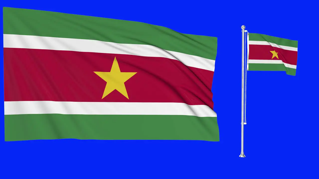 Green Screen Waving Suriname Flag or flagpole