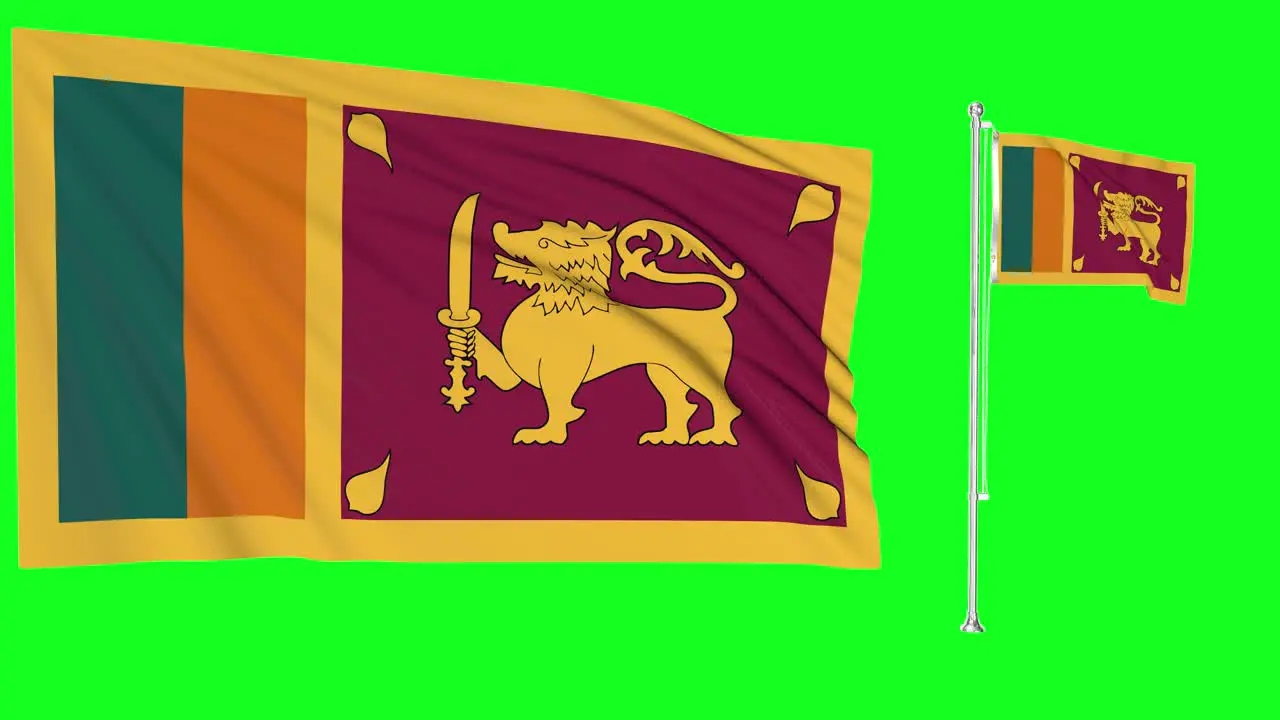 Green Screen Waving Sri Lanka Flag or flagpole