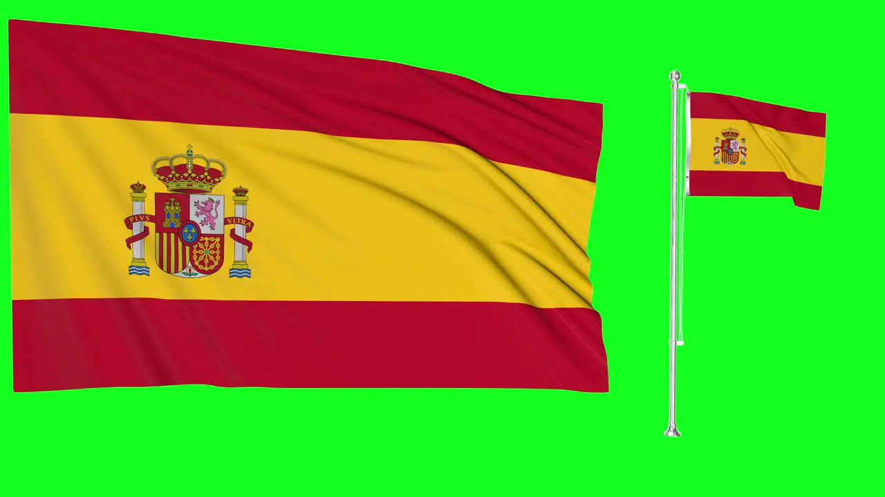 Green Screen Waving Spain Flag or flagpole