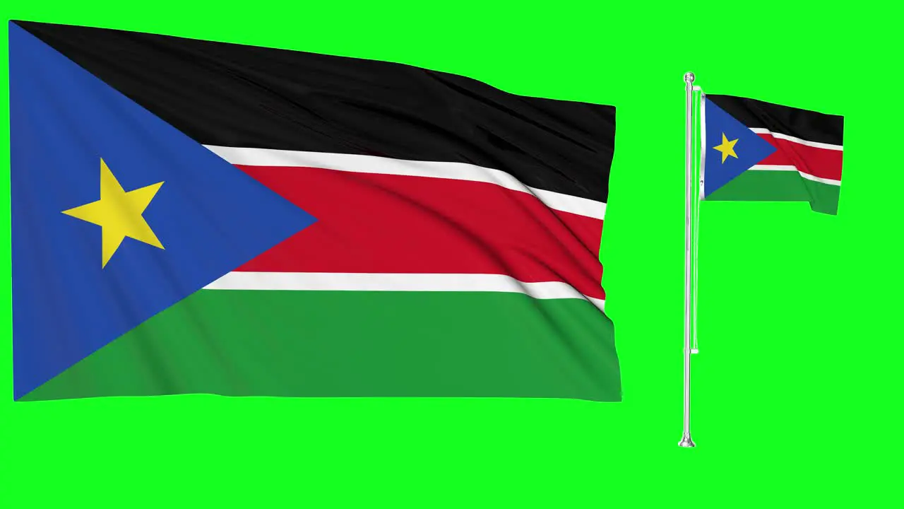 Green Screen Waving South Sudan Flag or flagpole