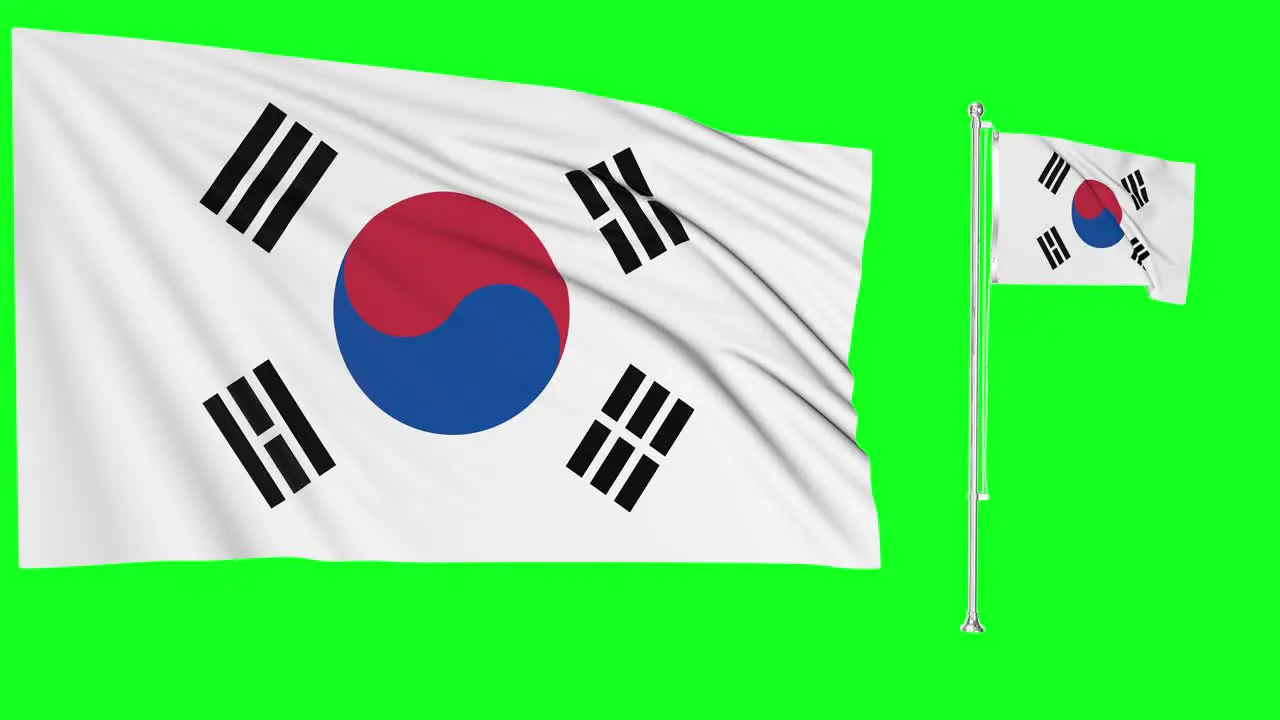 Green Screen Waving South Korea Flag or flagpole