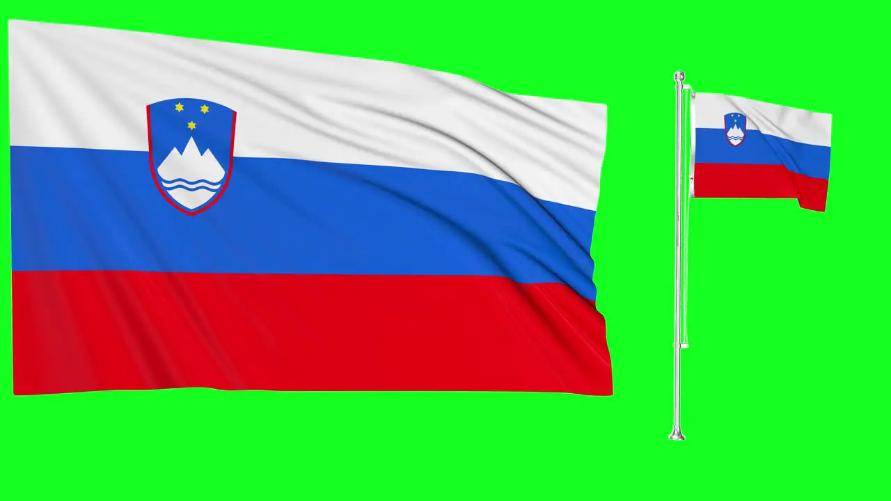 Green Screen Waving Slovenia Flag or flagpole