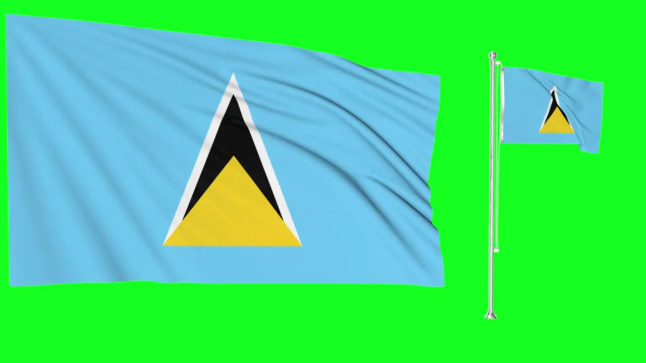 Green Screen Waving Saint Lucia Flag or flagpole