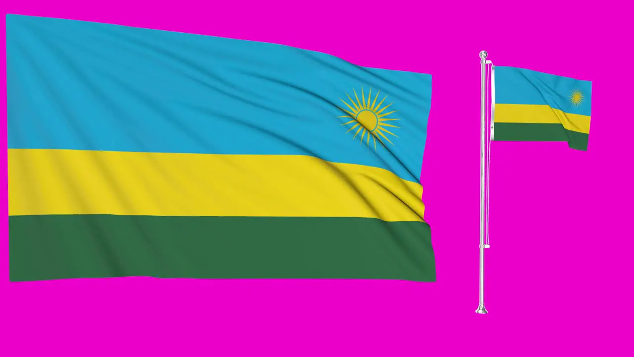 Green Screen Waving Rwanda Flag or flagpole