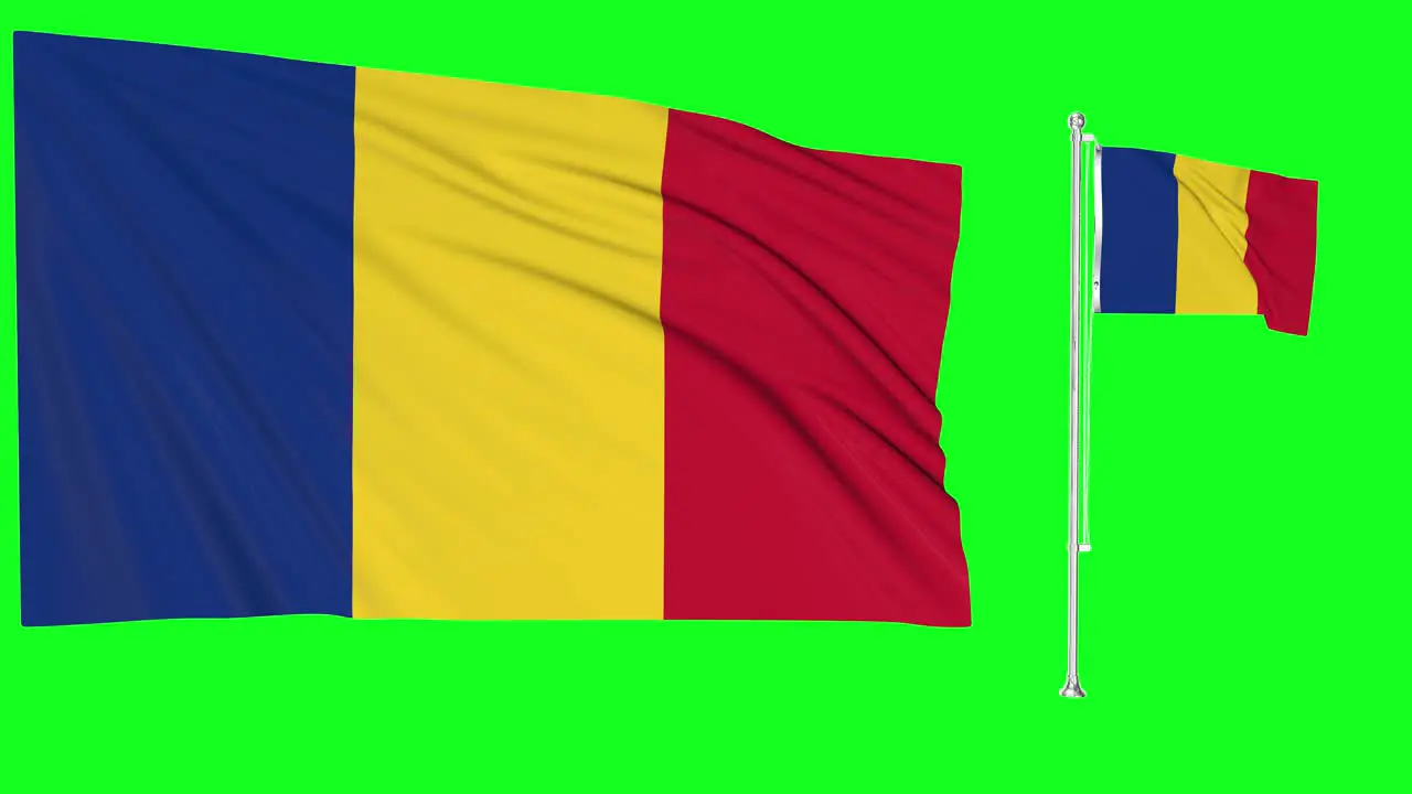 Green Screen Waving Romania Flag or flagpole