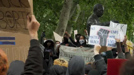 London Black Lives Matter Protestors Next to Nelson Mandela Statue