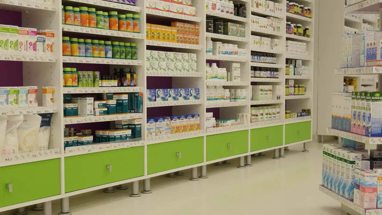 Pharma Shelf Inside Of Pharmacy Business