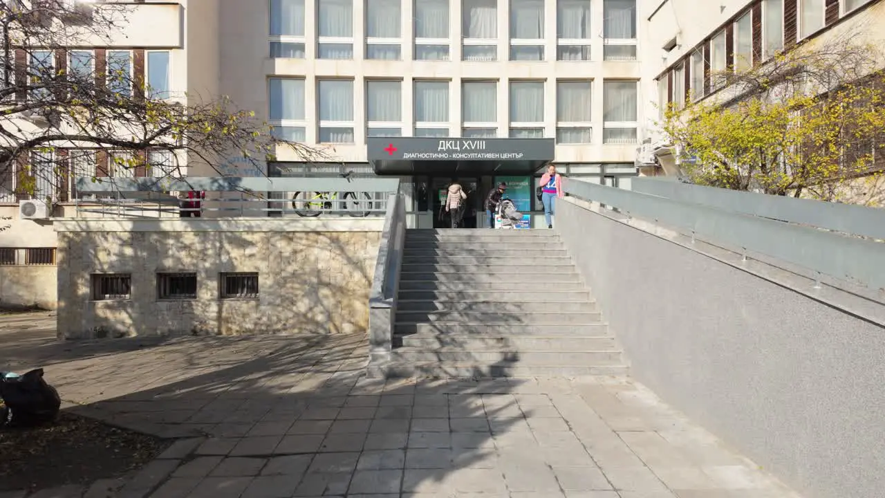 People walking in and out of a Clinic in Sofia Bulgaria