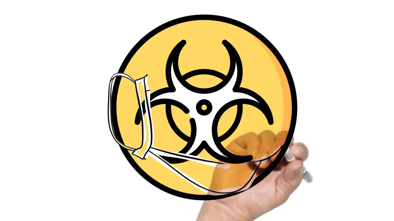 Hand drawn Biohazard Icon covered by face mask