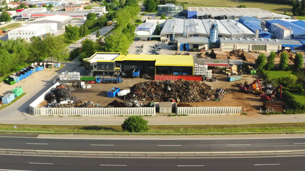 Aerial view of small recycling and scrap metal processing plant