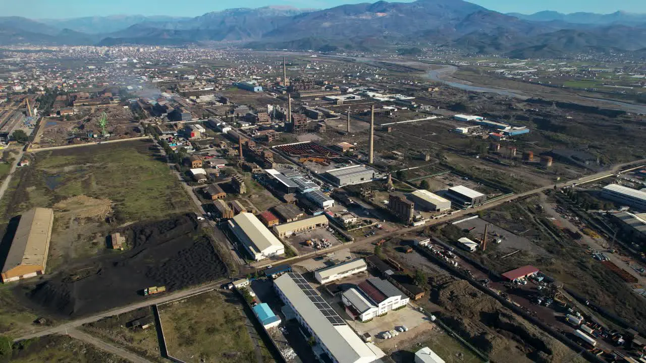 Factory industrial zone steel processing factory warehouses near city of Elbasan Albania