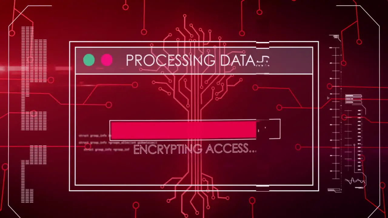 Animation of integrated circuit over digital screen with processing data