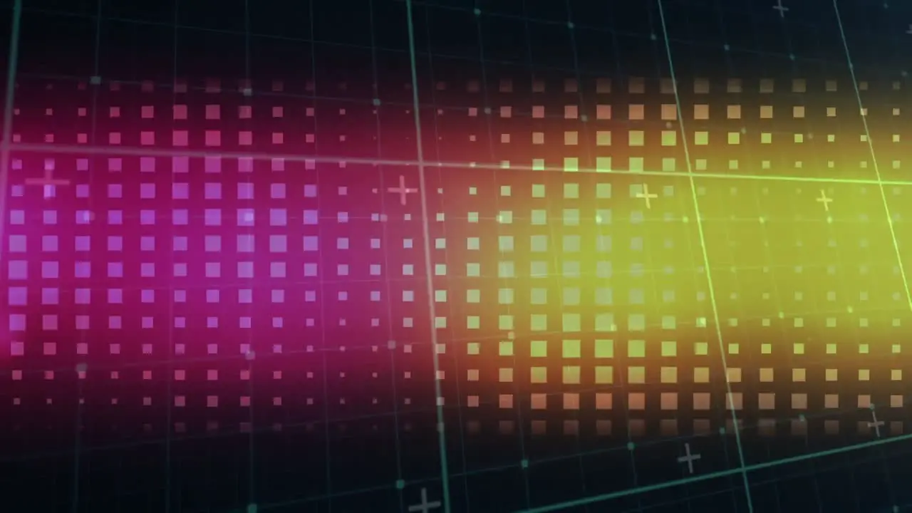 Animation of digital screen with pink and yellow lights