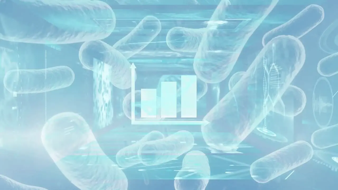 Animation of virus cells graph and digital screens in blue space