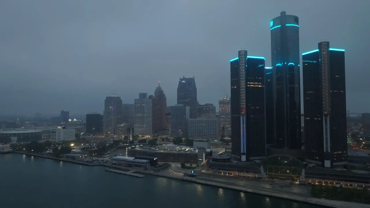 Detroit Michigan during foggy morning