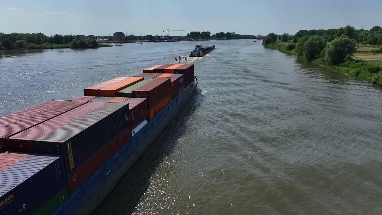 Amira Cargo Ship Approaching Zwijndrecht Aerial Drone Panning Shot Orbit Video