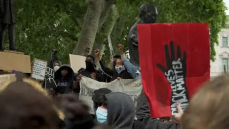 London Black Lives Matter Protestors Gather Next to Nelson Mandela Statue