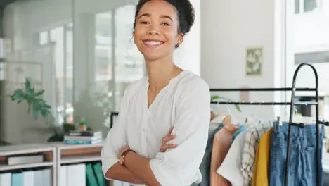 Black woman designer and face in boutique