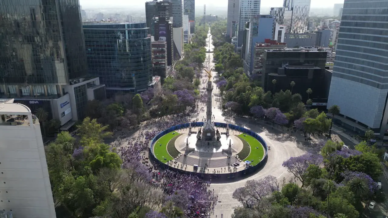 Drone showing the international march for women's day in the streets of the Mexico City 8 march 2023