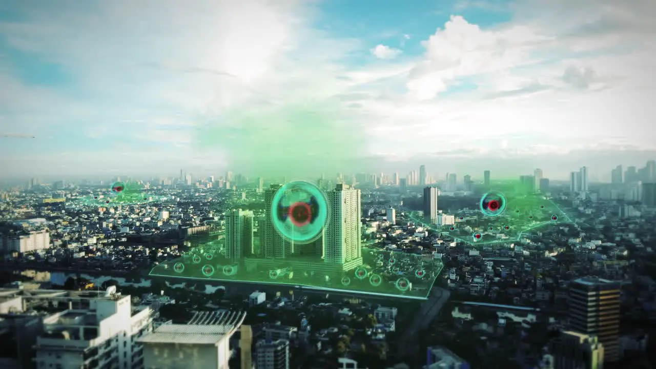 Aerial View Of Virus Infected Zones Cityscape 3D Motion Design