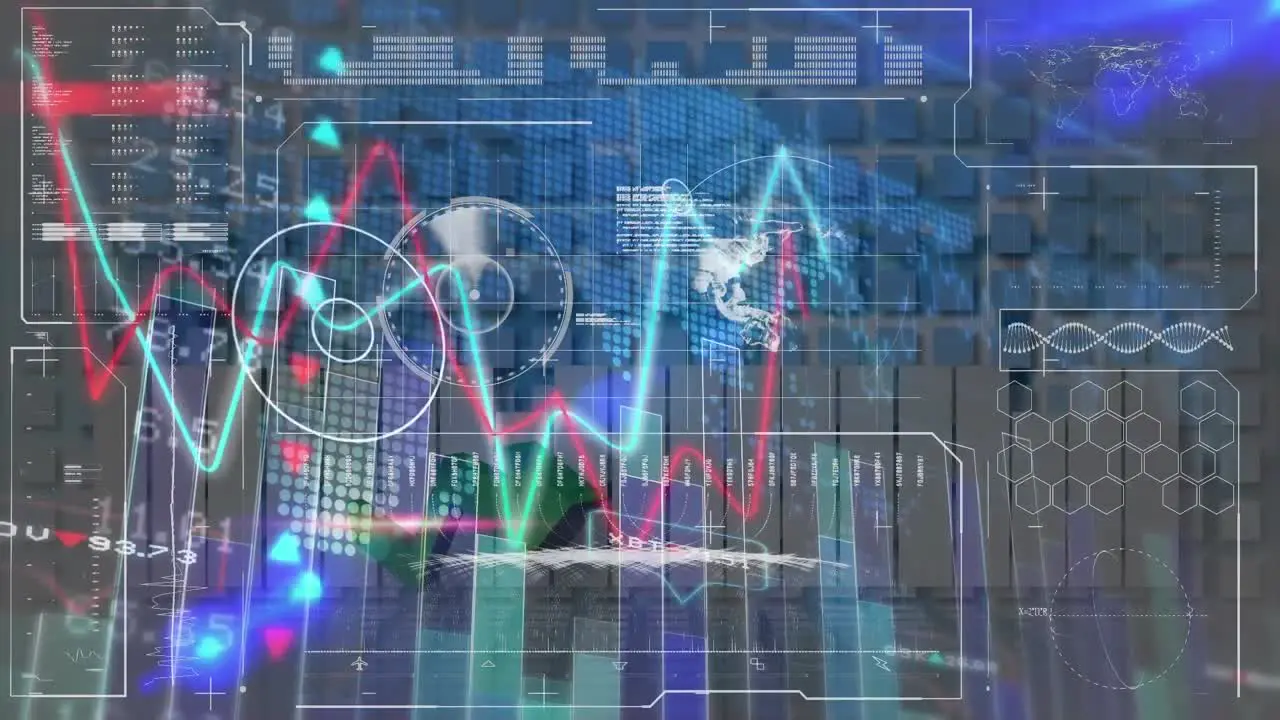 Animation of financial data over digital screen with diverse information