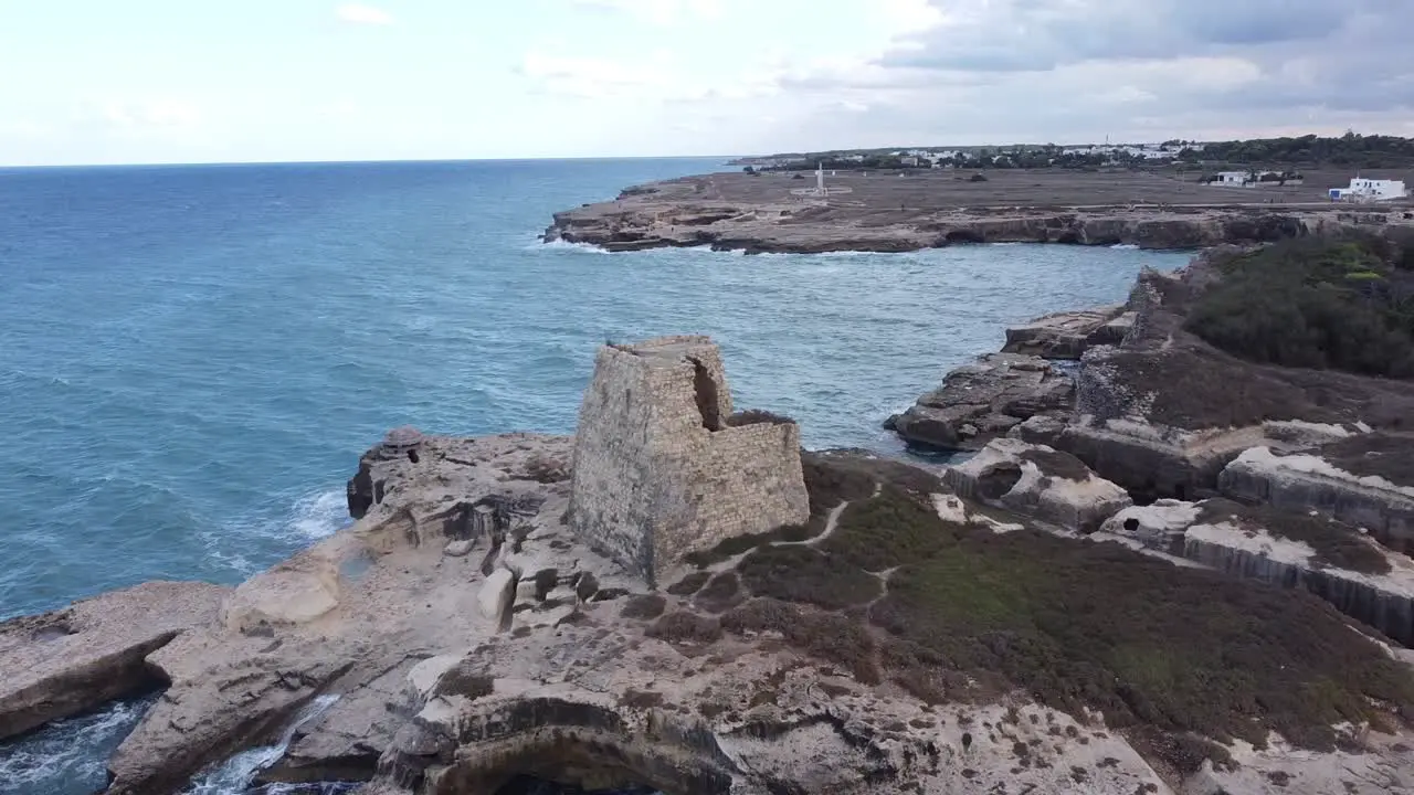 Torre di Roca Vecchia Archaeological Site in Puglia Italy Aerial