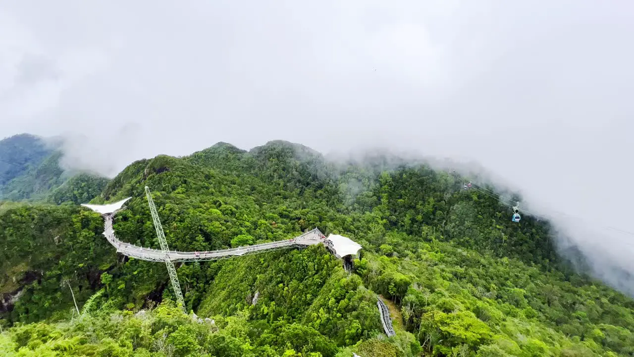 Aerial shot of a bridge deck is 660 meters above sea level at the peak of Langkawi Malaysia