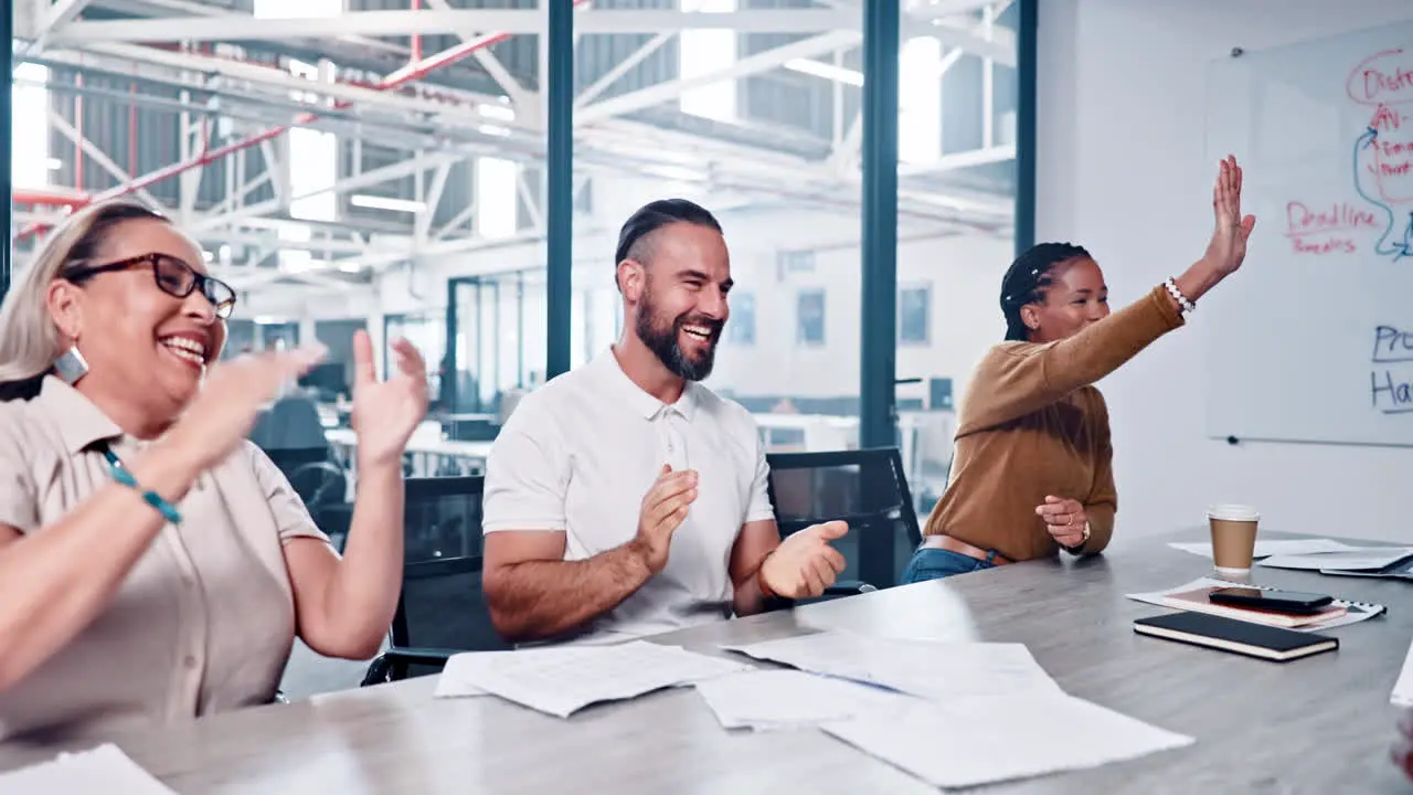 Clapping business people and team celebration