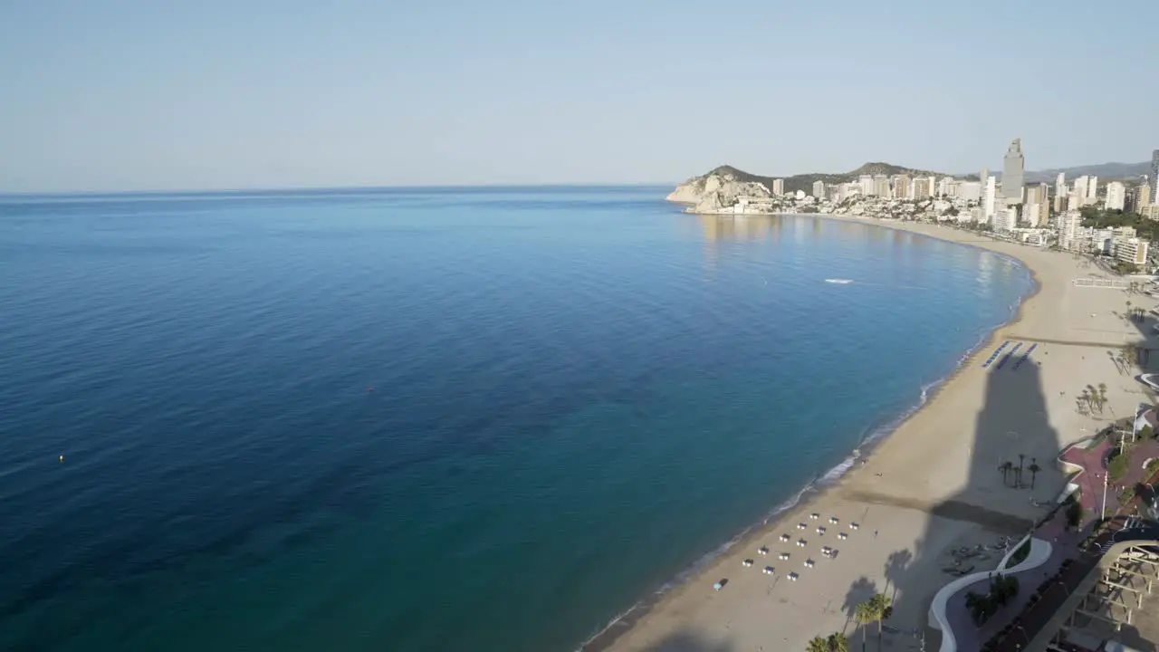 Mediterranean morning Benidorm beachfront from above timelapse 4K