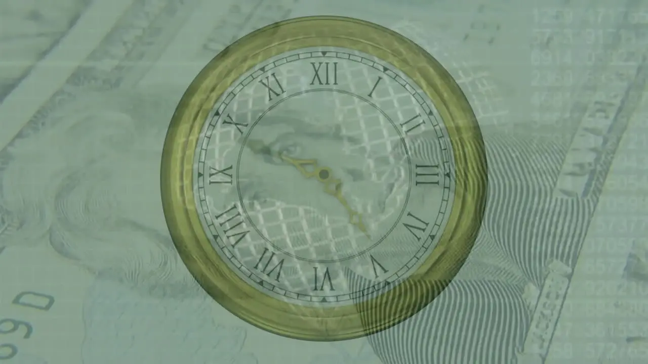 Animation of clock moving over banknotes