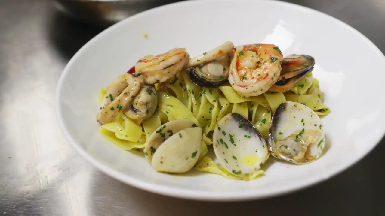 Plate a classic traditional spaghetti tagliatelle seafood gourmet Italian cuisine